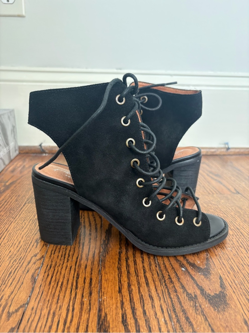 Jeffrey Campbell Black Lace-Up Open Toe Block Heels